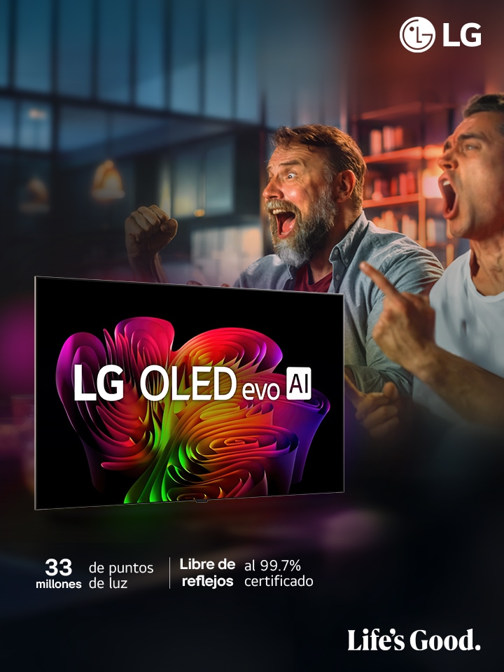 En la pantalla de un televisor LG OLED evo AI hay una imagen abstracta llena de detalles, colores y con un contraste impresionante. Detrás del televisor se puede ver una versión ampliada del procesador alpha 11 AI Gen2 Processor. Brilla una luz que ilumina los circuitos del microchip que lo rodea. El título dice: “LG OLED evo AI”. También se puede ver el texto “impulsado por el procesador LG alpha 11 AI processor Gen2”. En la esquina hay un logo dorado con estrellas que dice: "world's number one OLED TV for 12 years".